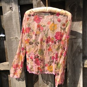 Printed, embroidered, feminine top